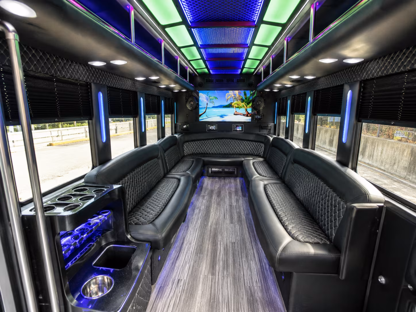 waterbury 18 passenger party bus inside