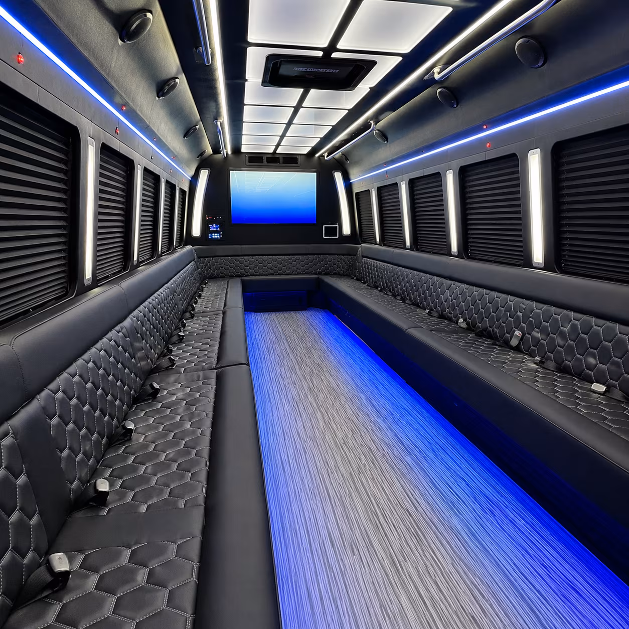 waterbury 50 passenger party bus inside